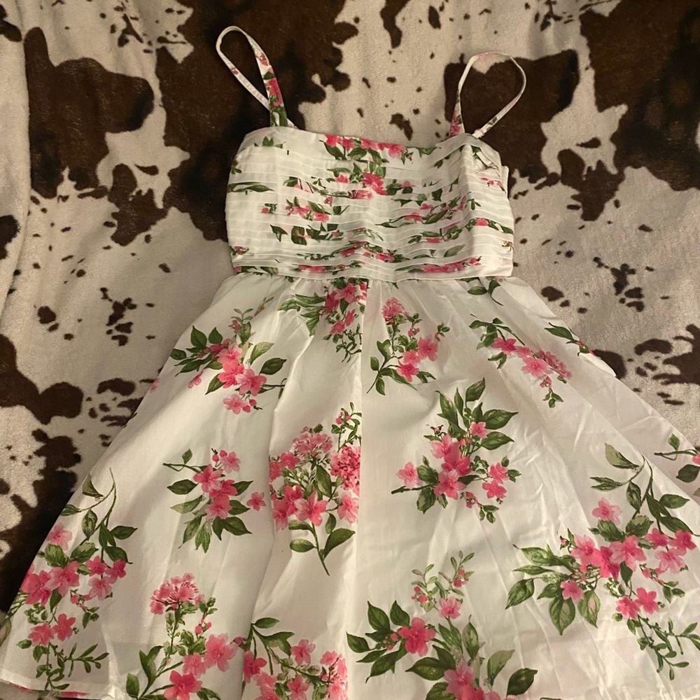 Blu Pepper White Floral Dress with Pink and Green Accents